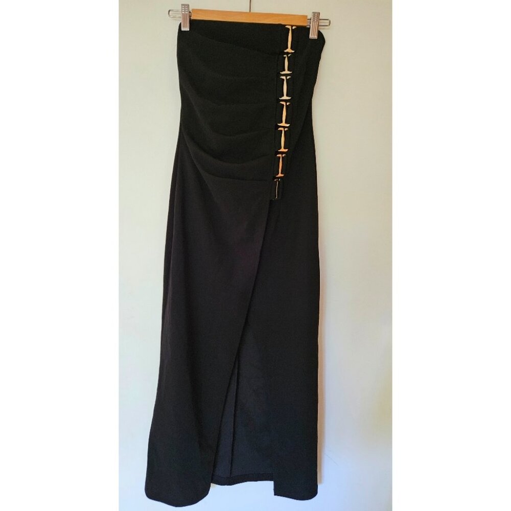 MESHKI Mercer Bandeau Midi Dress XS Black Strappless Bodycon Holiday Party Dress - Picture 5 of 11